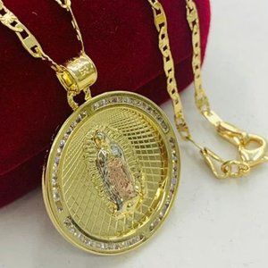 Cadena y Medalla de la Guadalupe Oro Laminado para Mujer 18" Guadalupe Necklace